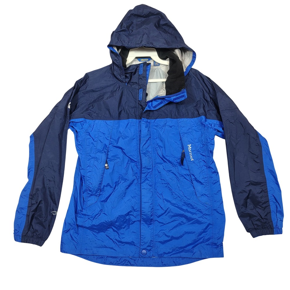 Marmot Rain Jacket Youth L Rip-Stop Hooded Two-Tone Blue V50210-KLE1-1-MAY11